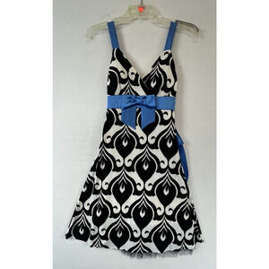 Y2K Taboo‎ S Abstract Mini Dress Black Teal White Bow Detail Retro Indie Party